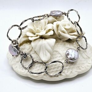 Or Paz PZ Grey Pearl and 925 Sterling Rustic Link Bracelet Paz Creations